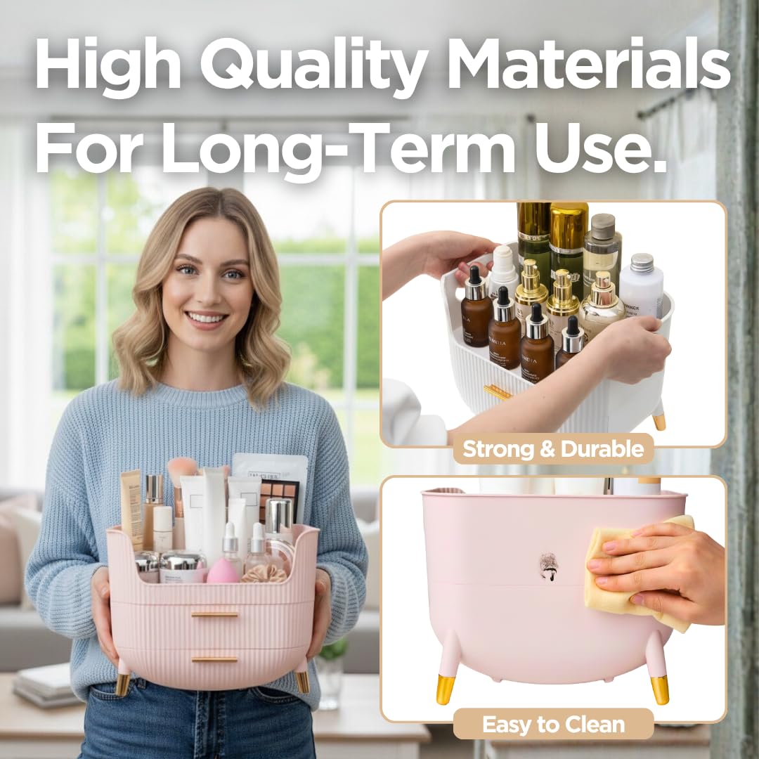 HALAFE Makeup Organizer portable handle simplifies moving the unit.
