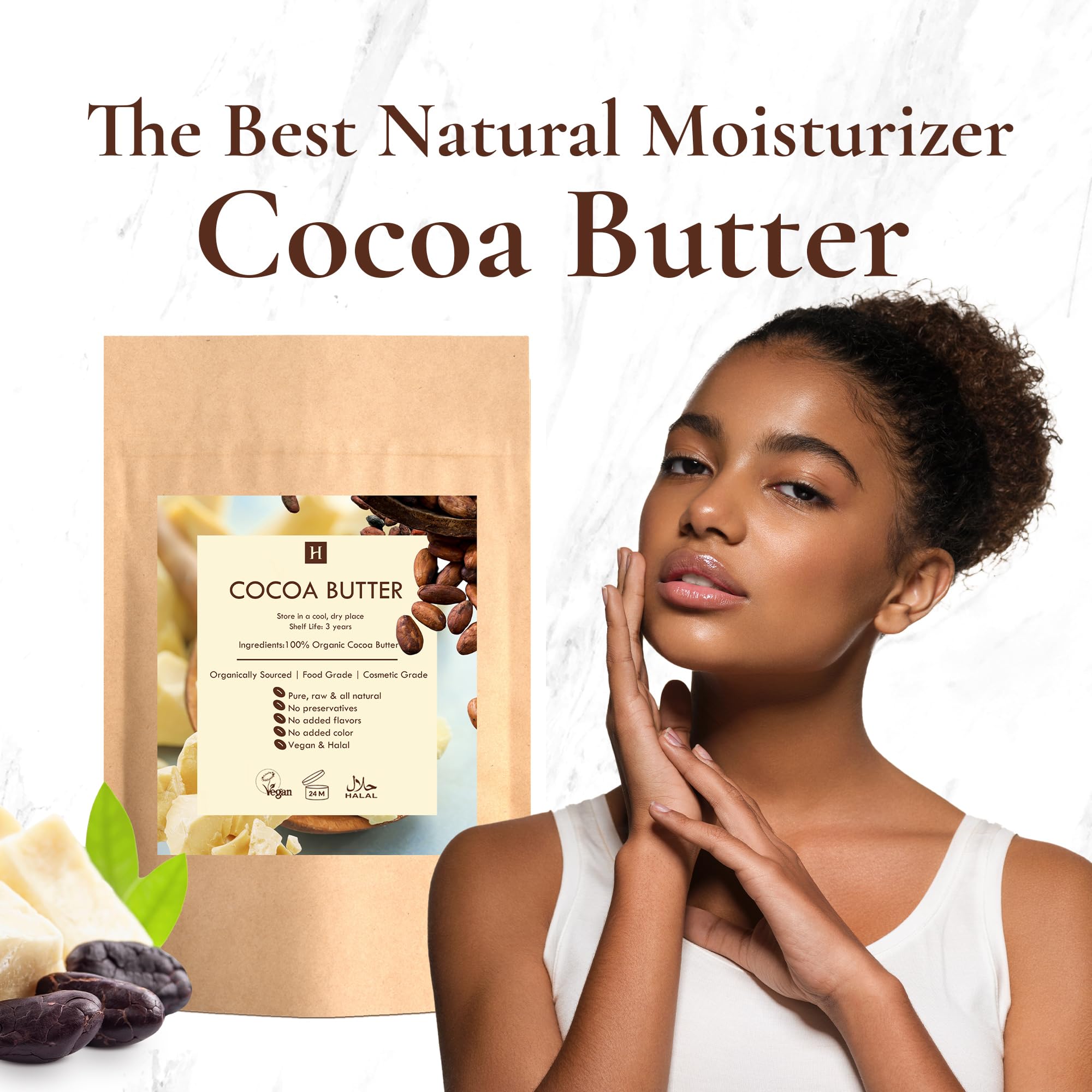 HalalEveryDay cocoa butter chunks in bag ready for DIY lotions.