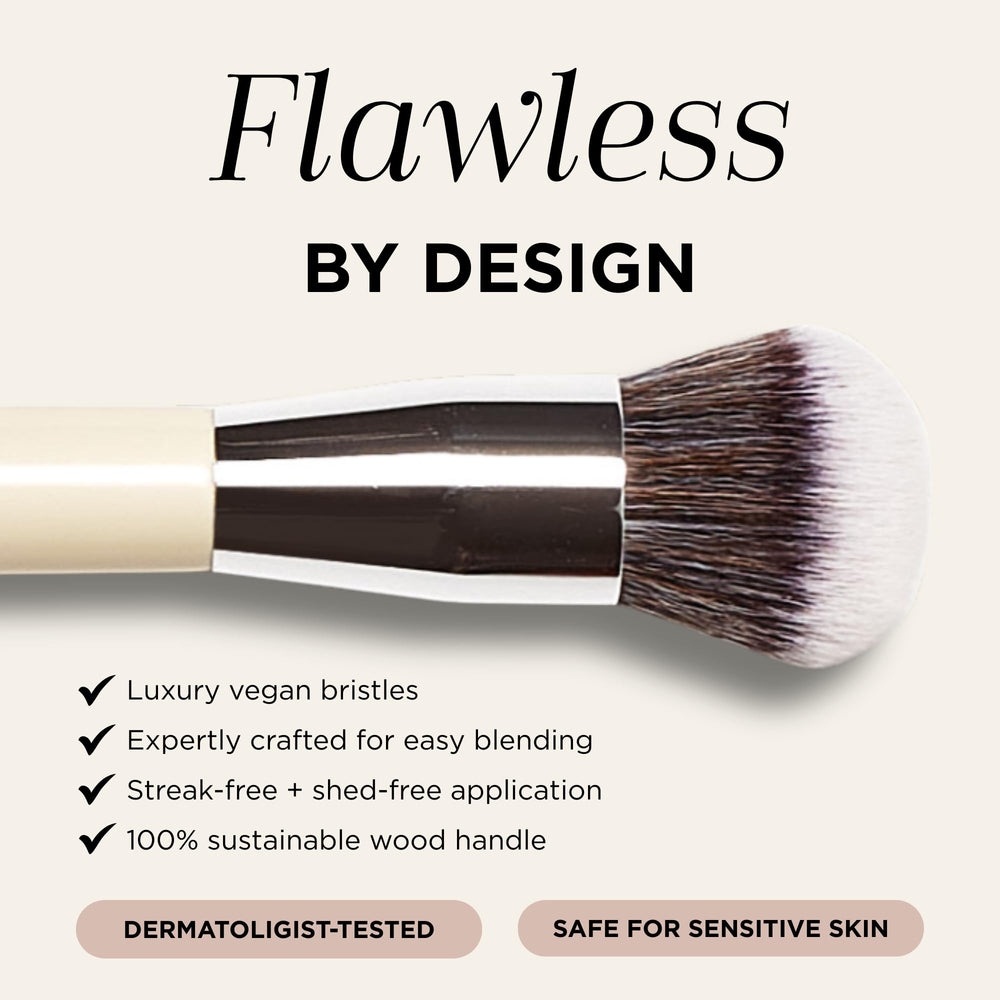 HALEYS Kabuki brush vegan cruelty-free bristles deliver precise, blended coverage.