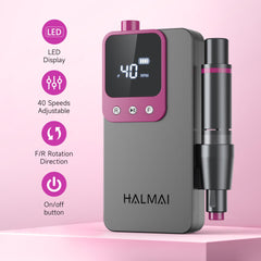 Halmai Electric Nail Drill Pro six-bits set for trimming, sanding, polishing