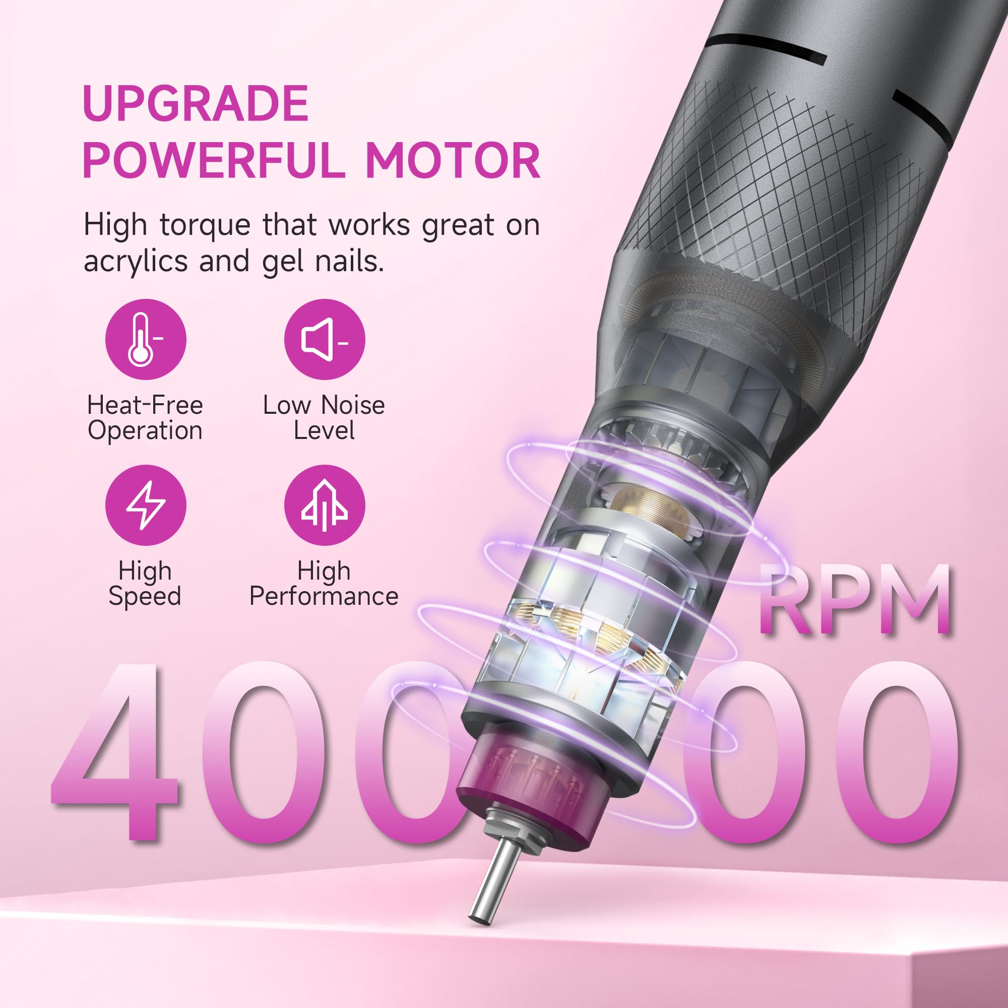Halmai Electric Nail Drill Pro cordless view with battery status for portability