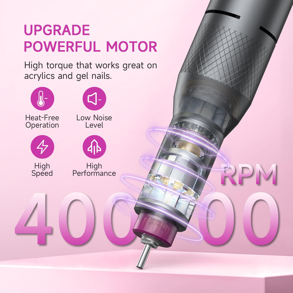 Halmai Electric Nail Drill Pro cordless view with battery status for portability