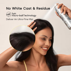 HALOVIDA Dry Shampoo bottle detail highlights a lightweight formula free from talc or sulfates.