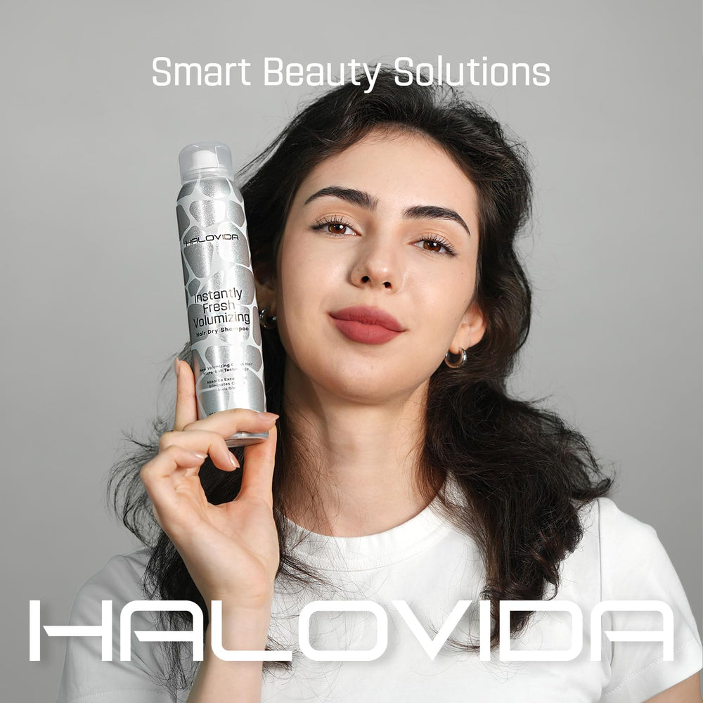 HALOVIDA dry shampoo on dark hair leaves no white residue.