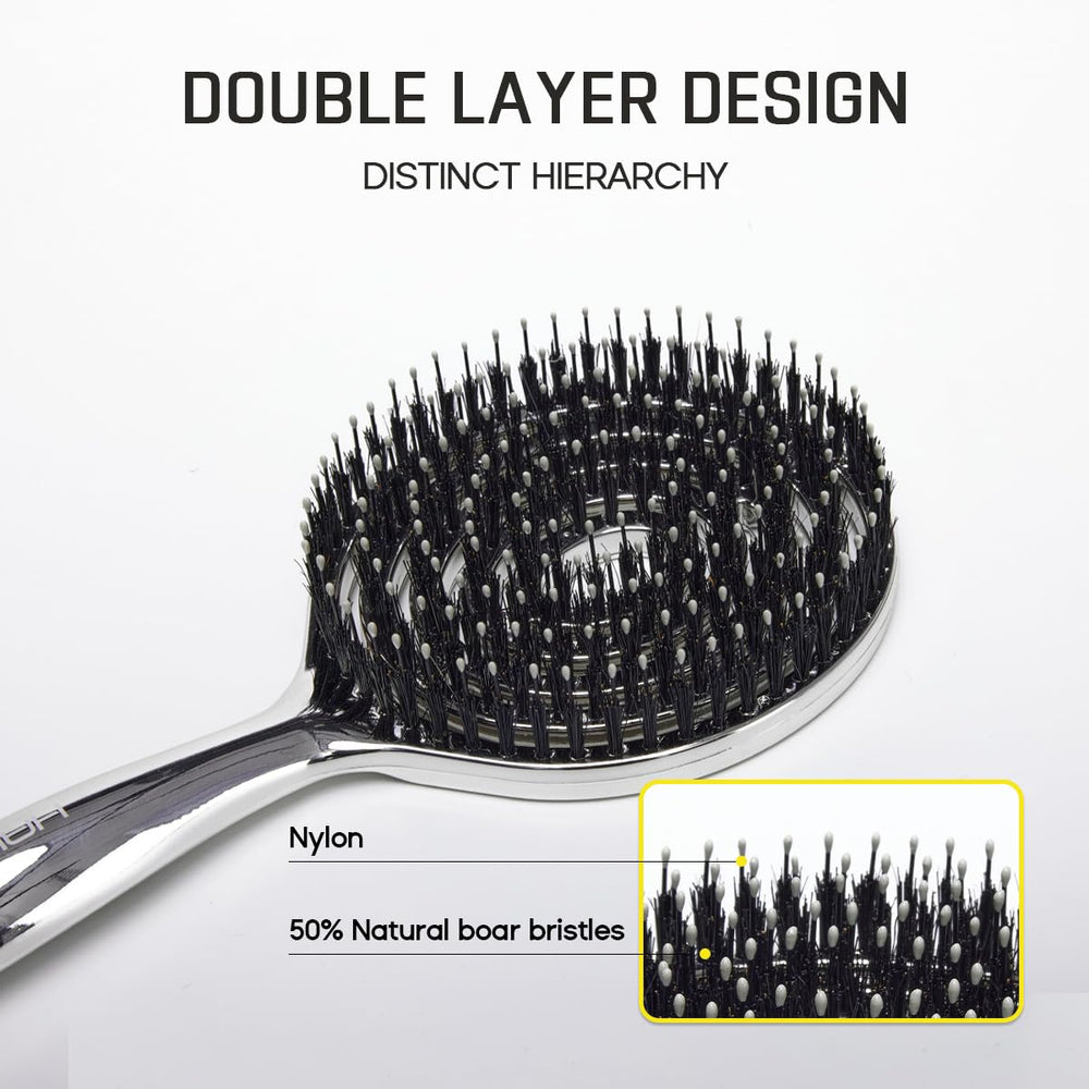 HALOVIDA hair brush with double-layer bristles for easy detangling and reduced static.