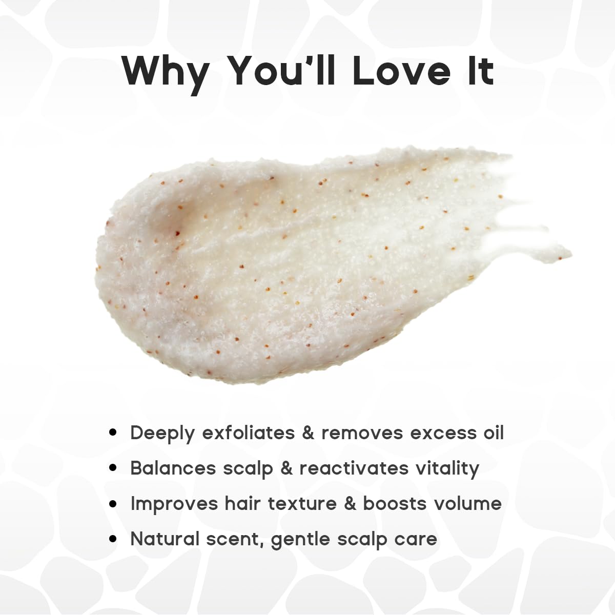 HALOVIDA scrub application on scalp demonstrating gentle massage for cleansing.
