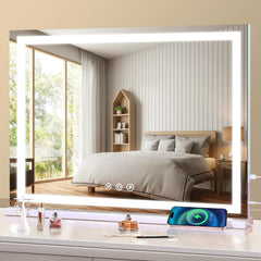 Halumao large lighted vanity mirror front view for precise makeup reflection with even lighting.