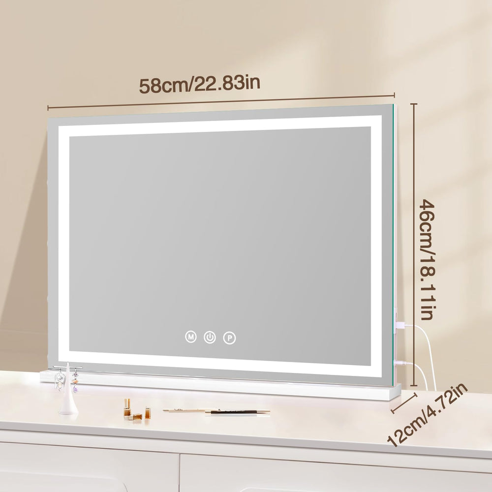 Halumao vanity mirror side view highlights slim profile for tabletop or wall mounting.