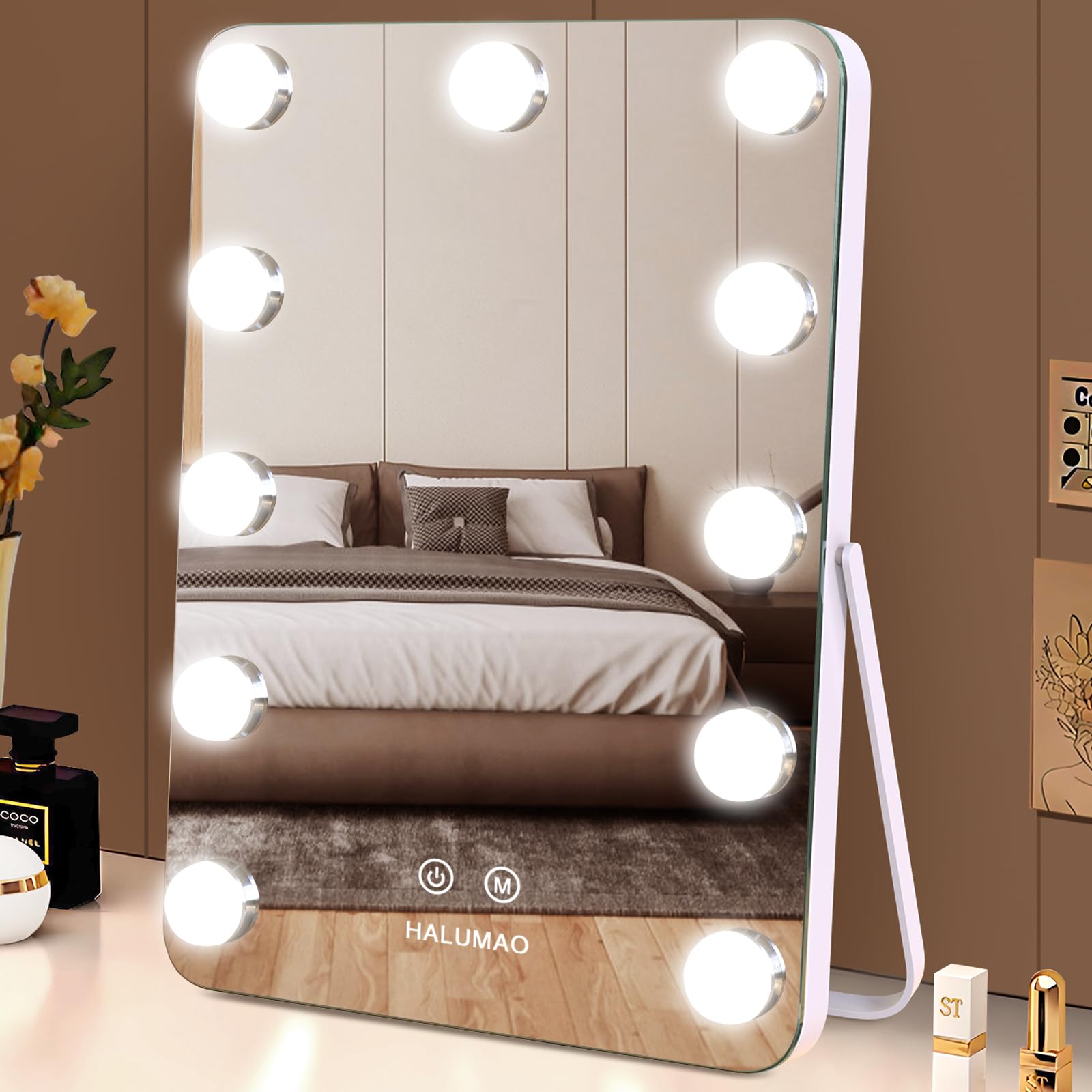halumao vanity mirror with 11 dimmable bulbs for precise makeup lighting
