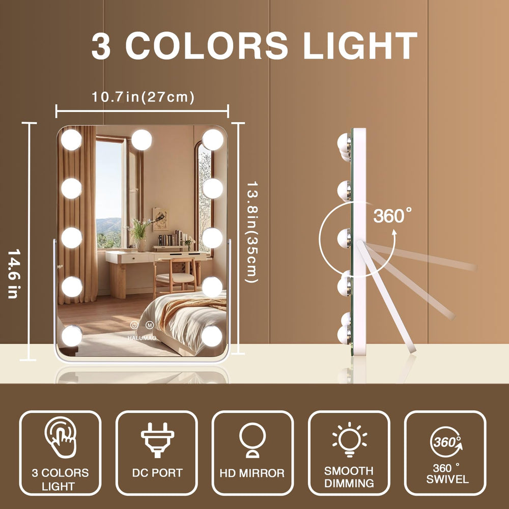 halumao 14.6-inch vanity mirror close-up shows even illumination