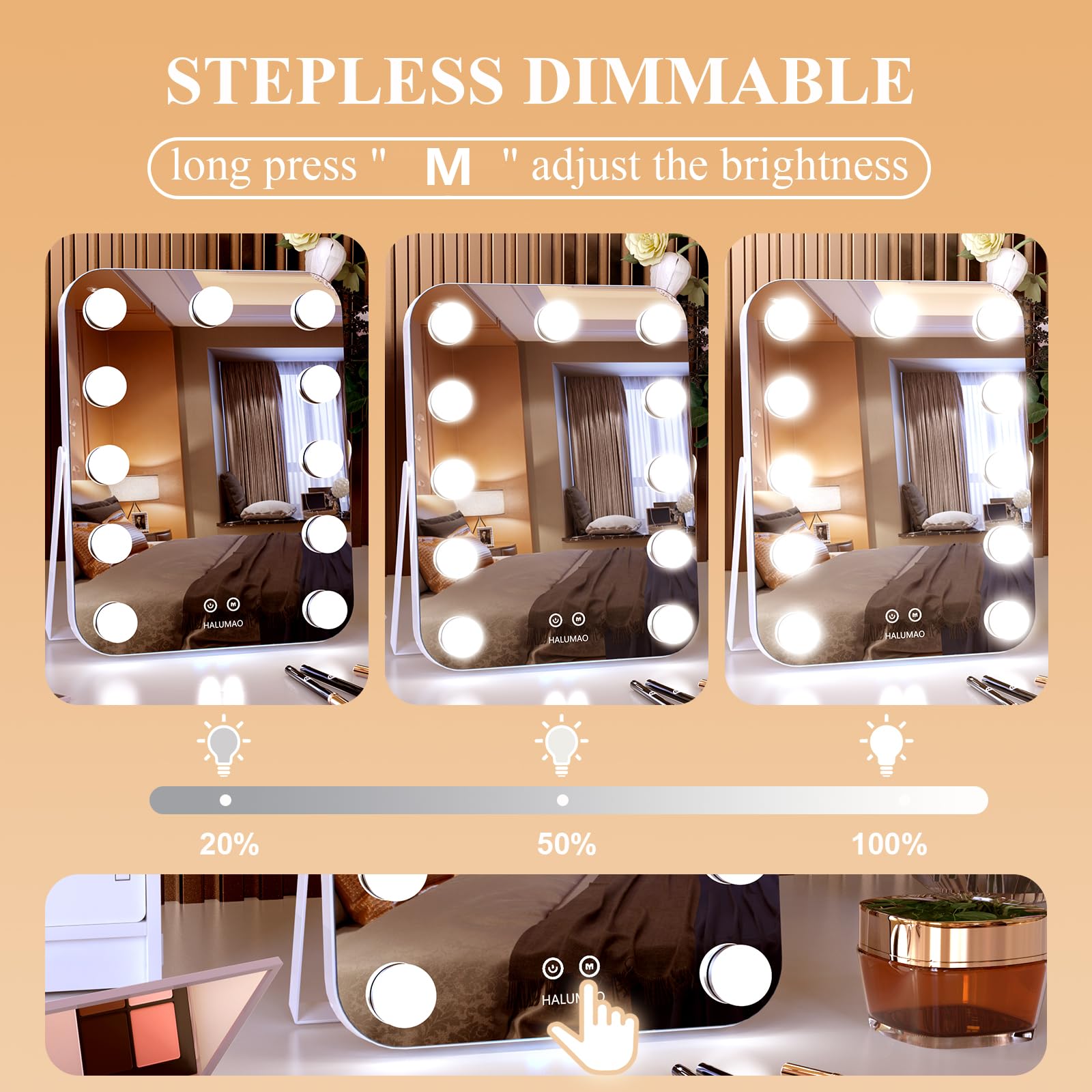 halumao vanity mirror 360-degree rotation for flexible viewing