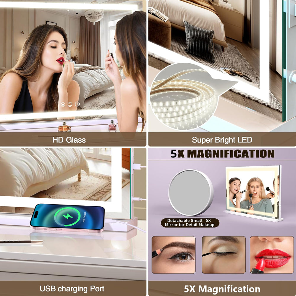 Halumao vanity mirror includes a 5X magnifying mirror for detailed grooming.