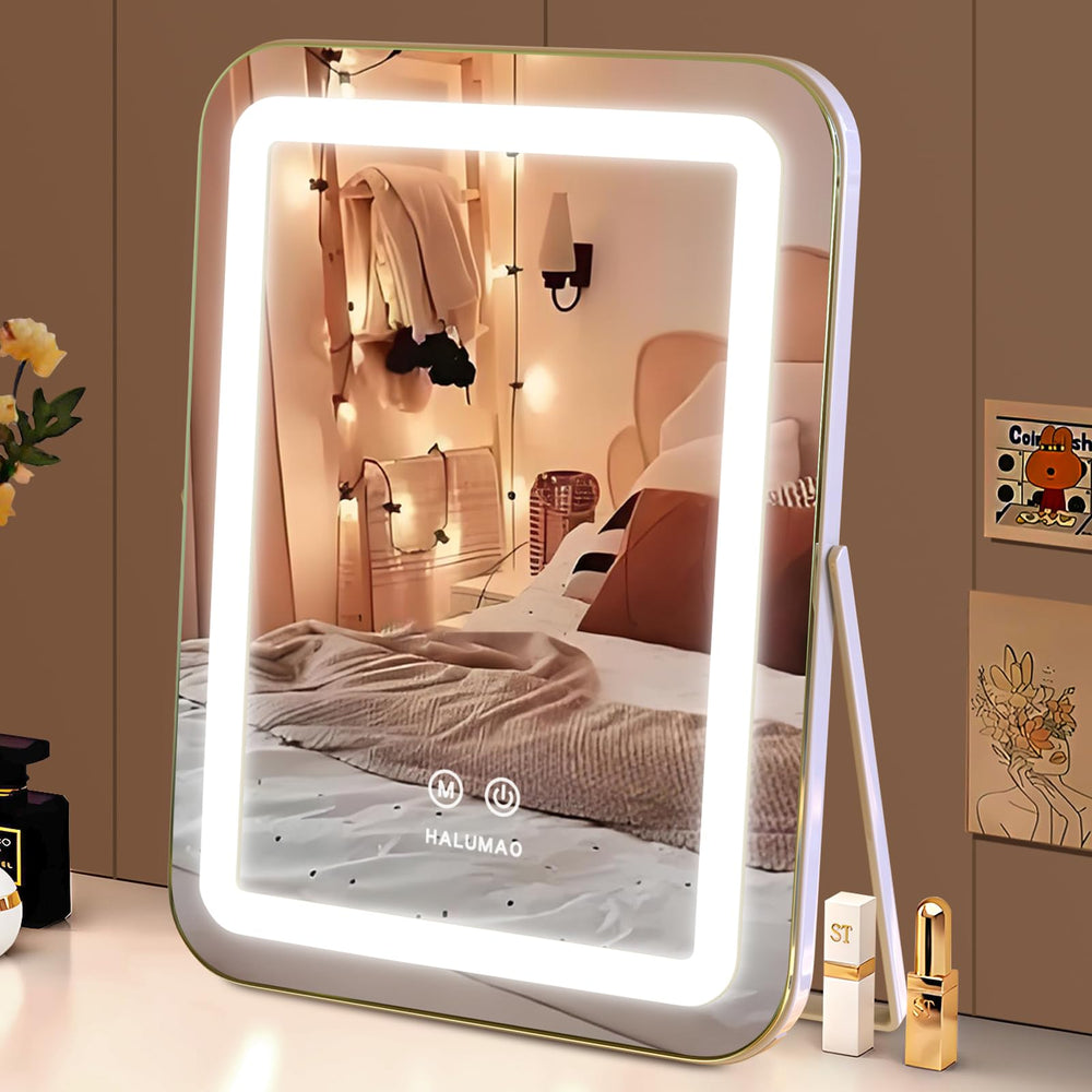 Halumao Vanity Mirror with Lights front view delivers even, natural makeup lighting.