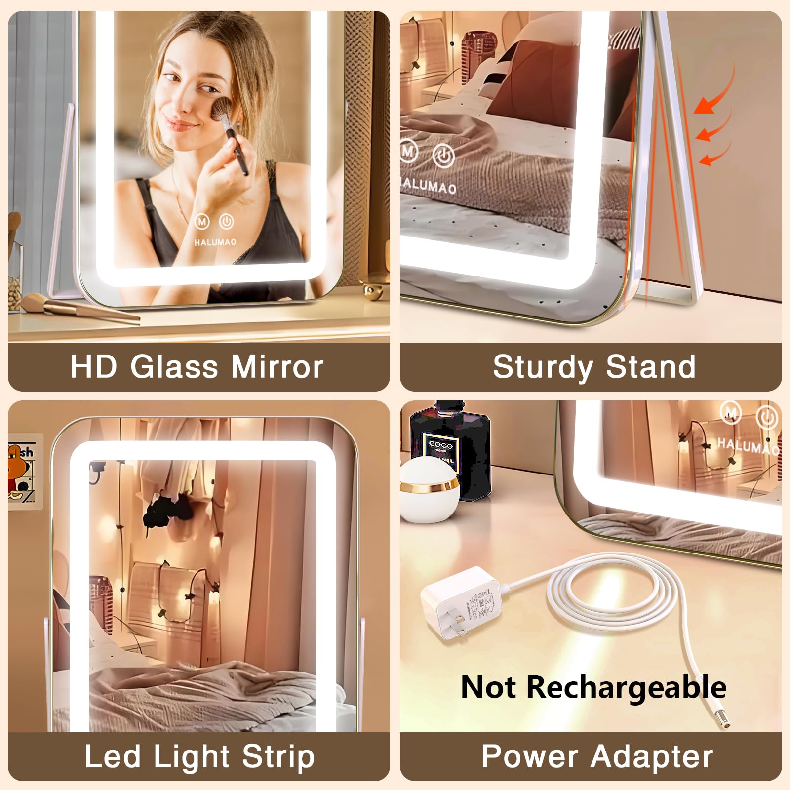 Halumao Vanity Mirror with Lights smart-touch control simplifies lighting changes.