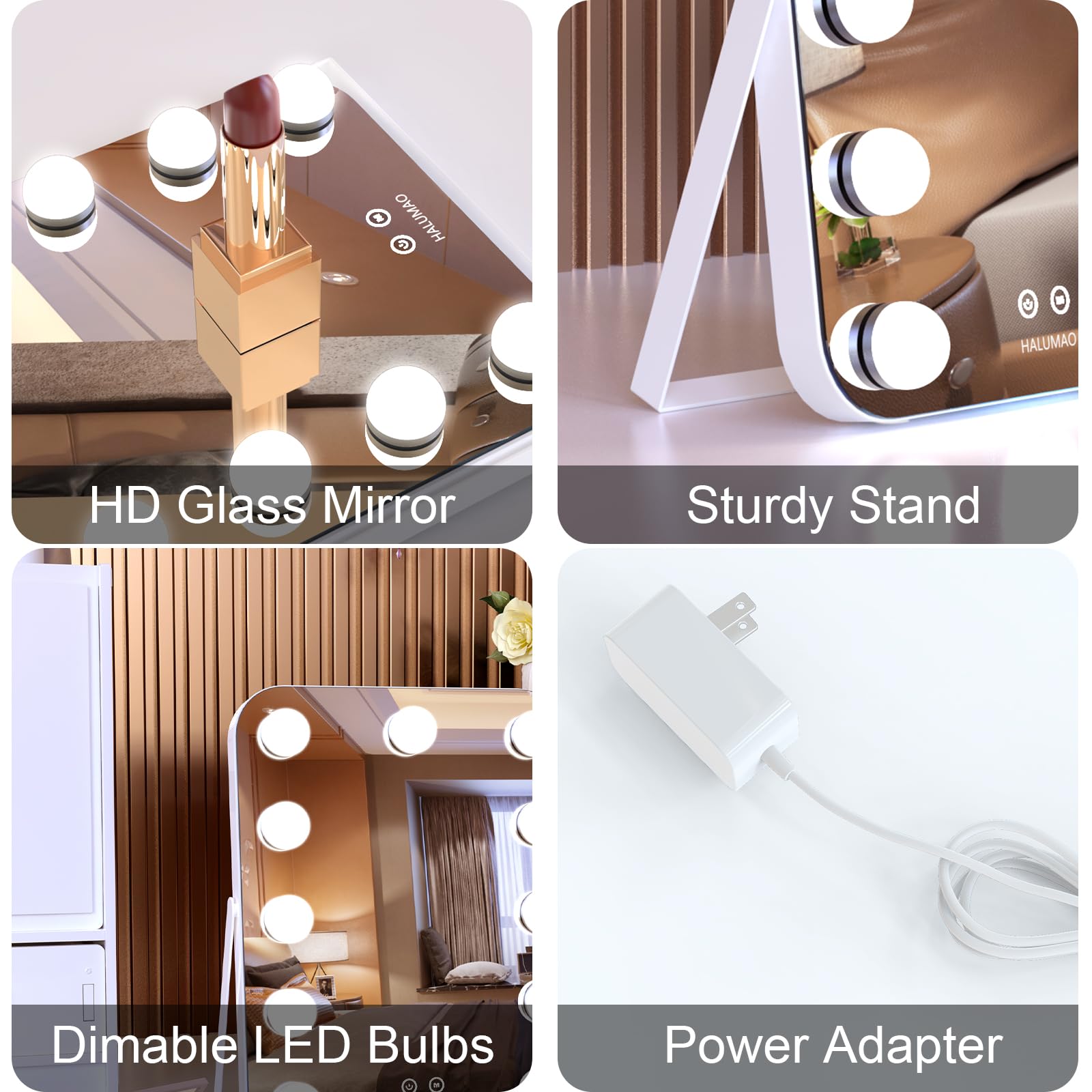 halumao vanity mirror with cool, natural, and warm color modes