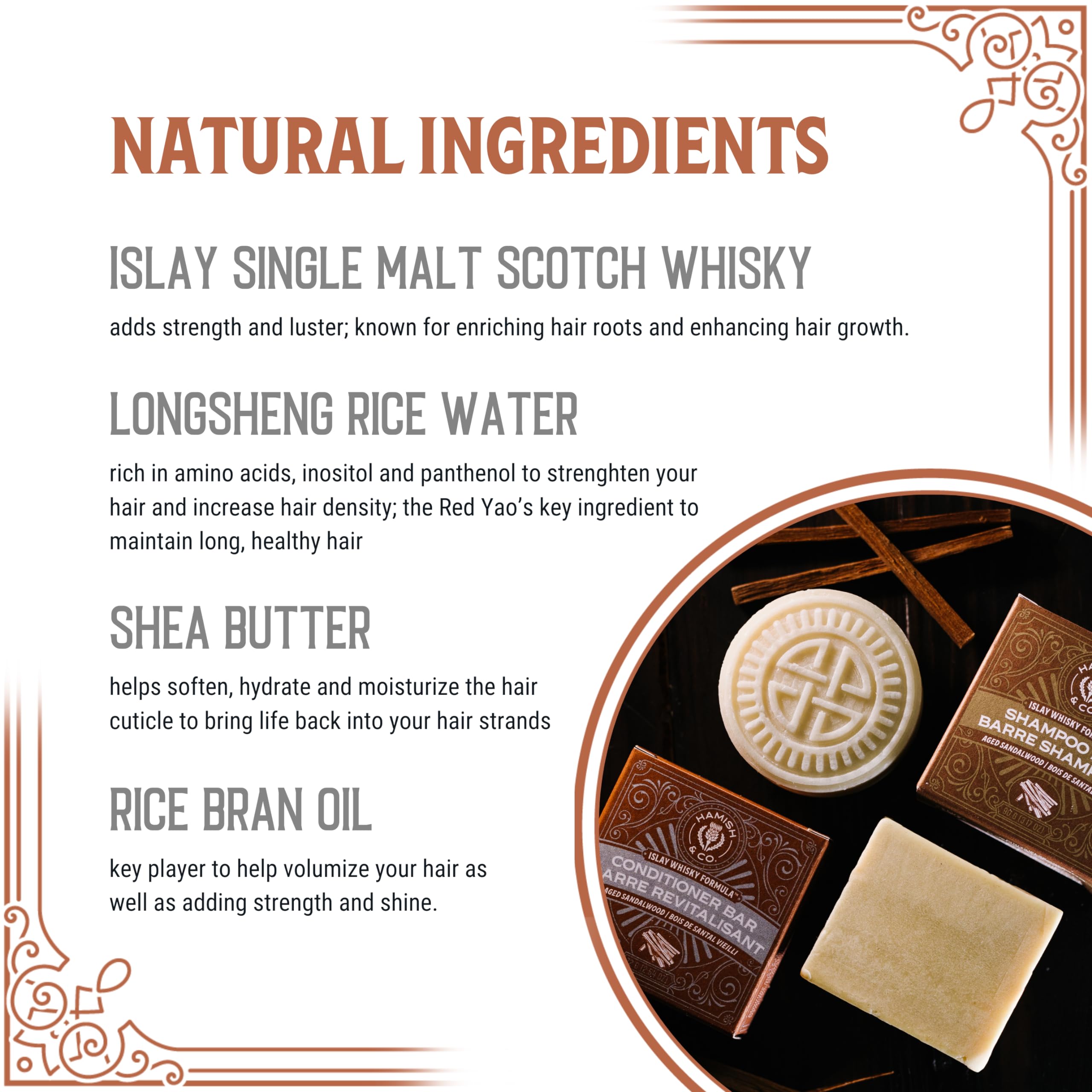 Hamish & Co conditioner bar rice water gloss indicates natural shine and moisture