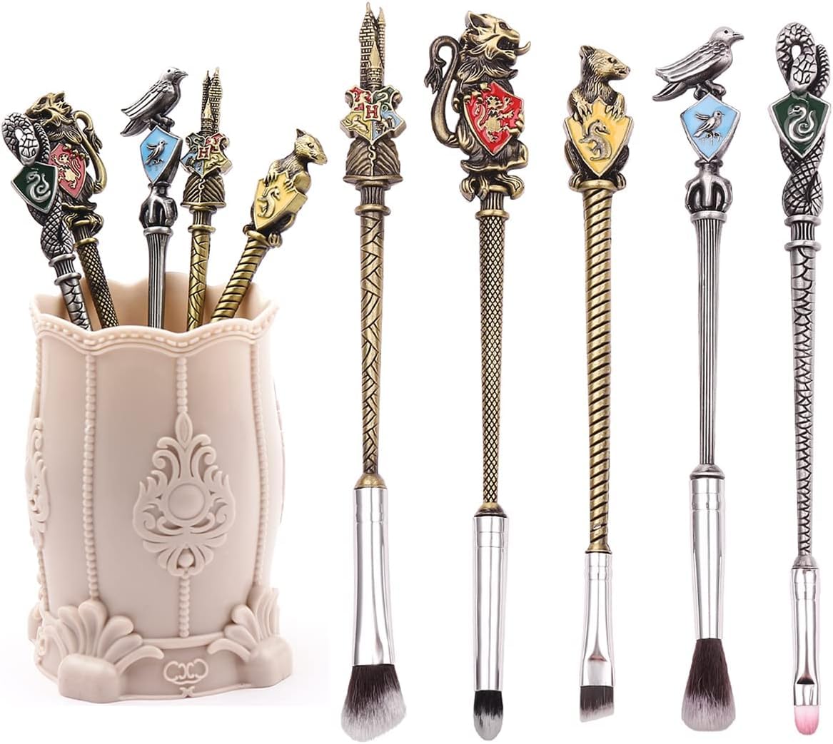 Hamowtux Harry Potter wand brush set side view highlighting premium metal handles for precise application