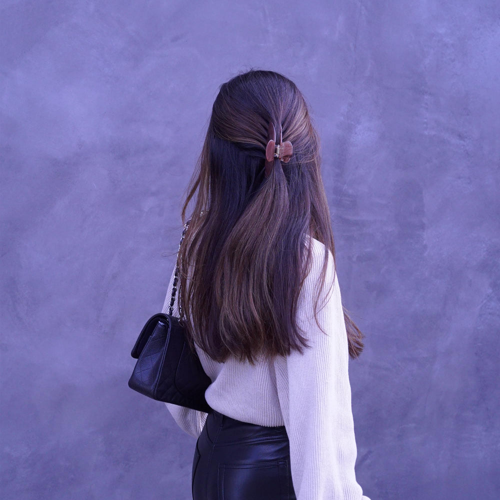 Hana Mia mocha acetate clip on hair delivers secure hold for thick or fine hair.