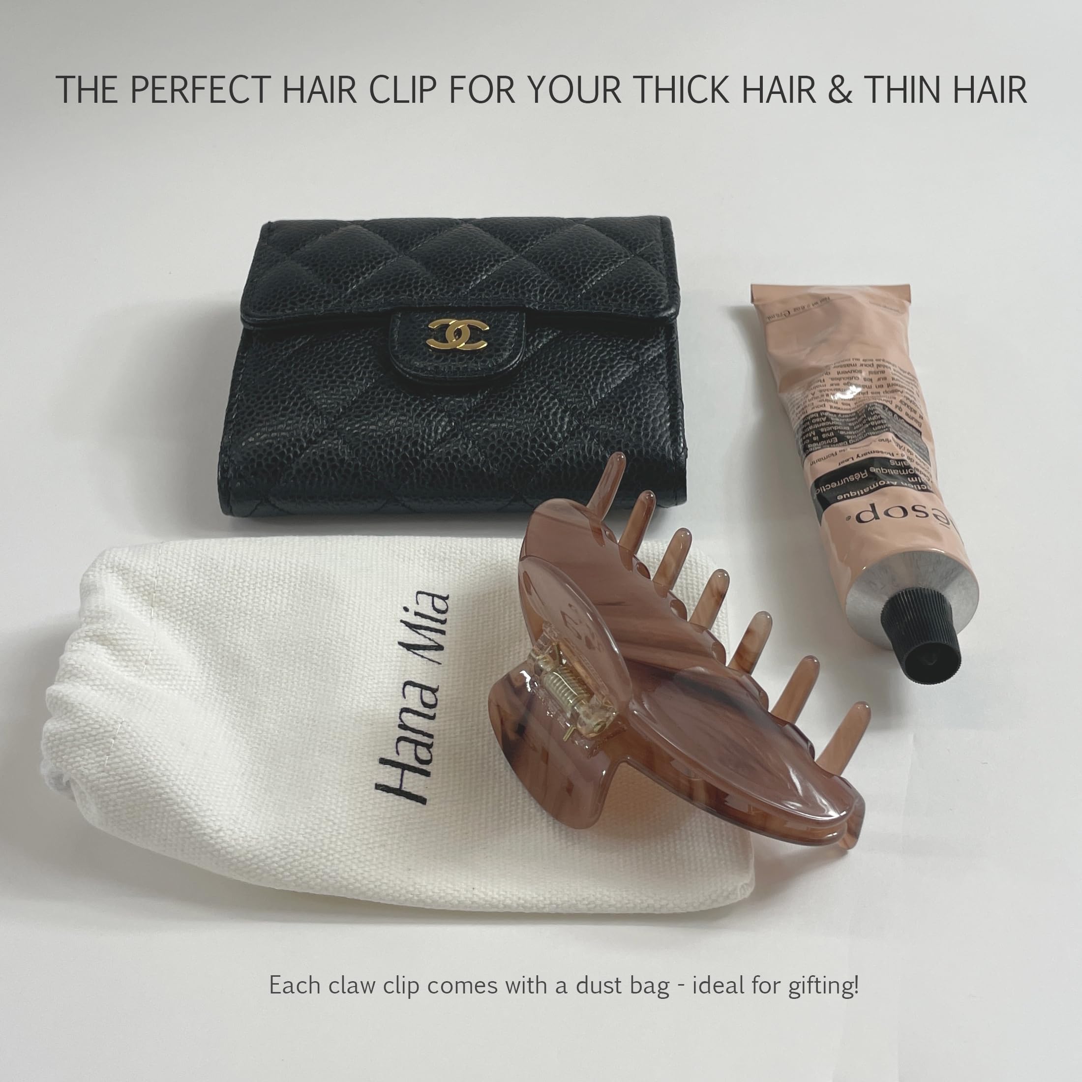 Hana Mia mocha acetate clip smooth edges prevent snagging.