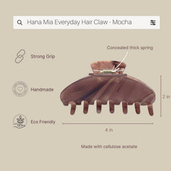 Hana Mia mocha acetate clip strong hold with non-slip grip for textured hair.