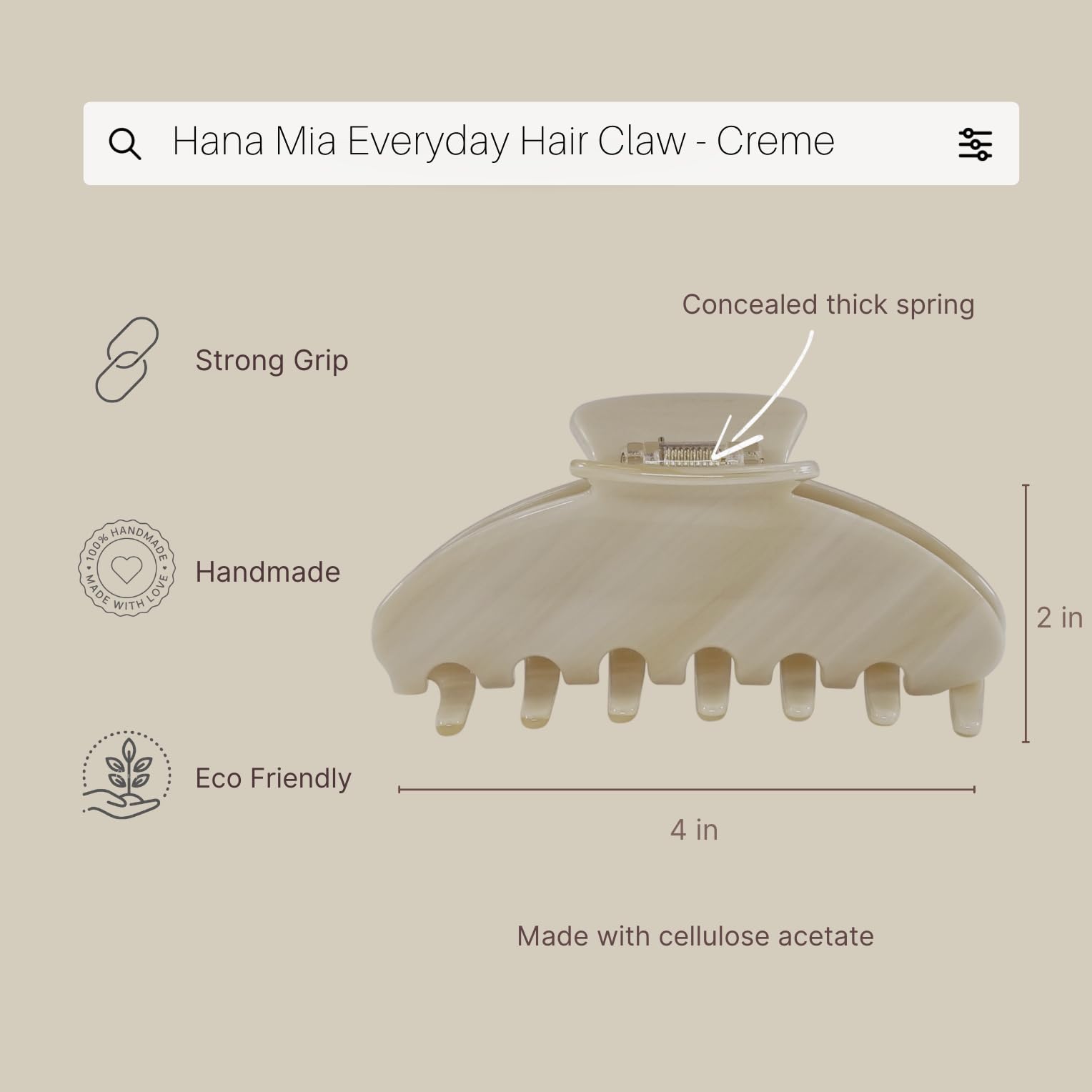 Hana Mia neutral cream clip ideal for ponytails and updos with a gentle hold