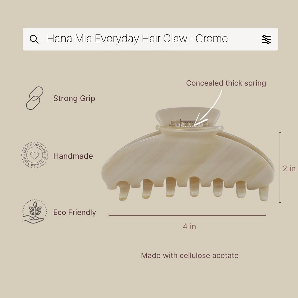 Hana Mia neutral cream clip ideal for ponytails and updos with a gentle hold
