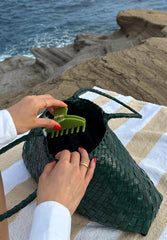 Hana Mia olive-green claw clip packaged as a gift with dust bag, gift-ready