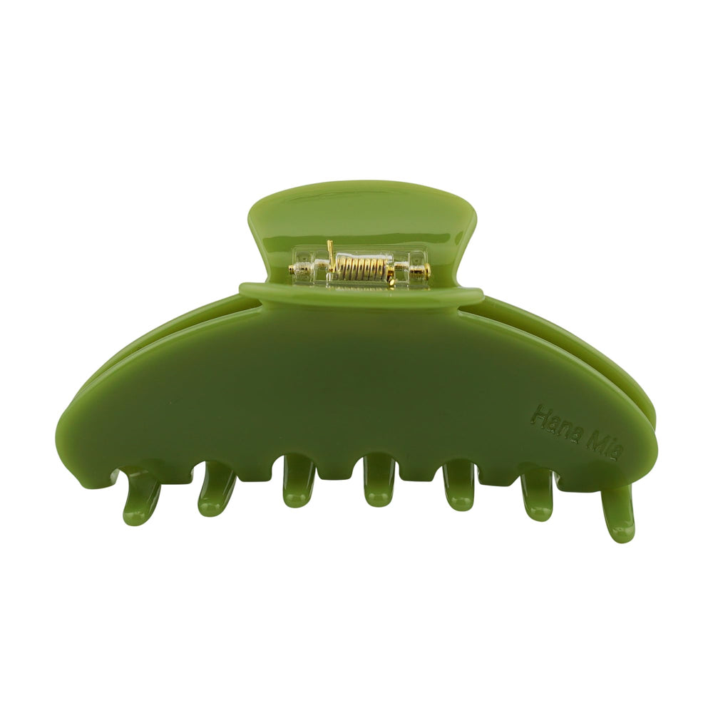 Hana Mia premium green acetate 4-inch clip closeup highlighting glossy finish and durable construction
