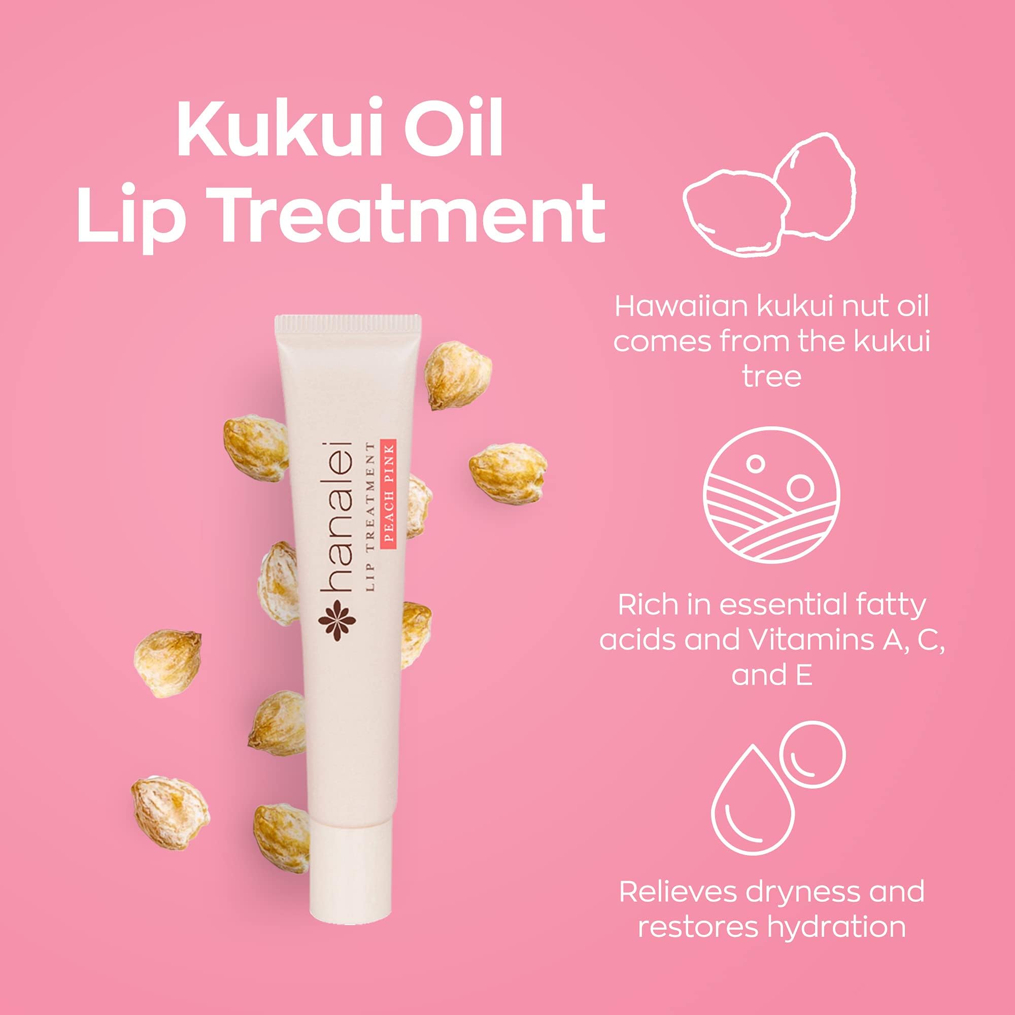 Hanalei Lip Treatment applying on lips showing glossy, peach tint.