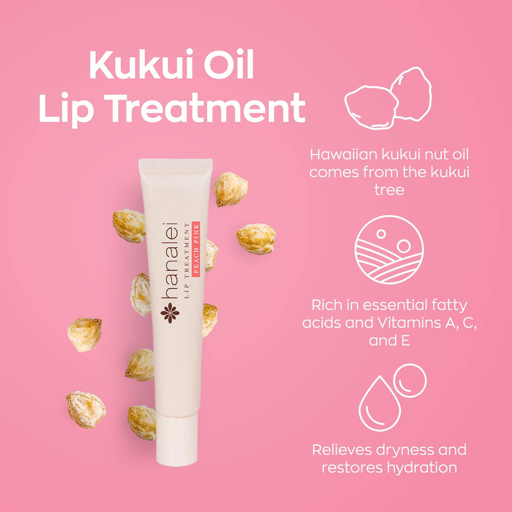 Hanalei Lip Treatment applying on lips showing glossy, peach tint.