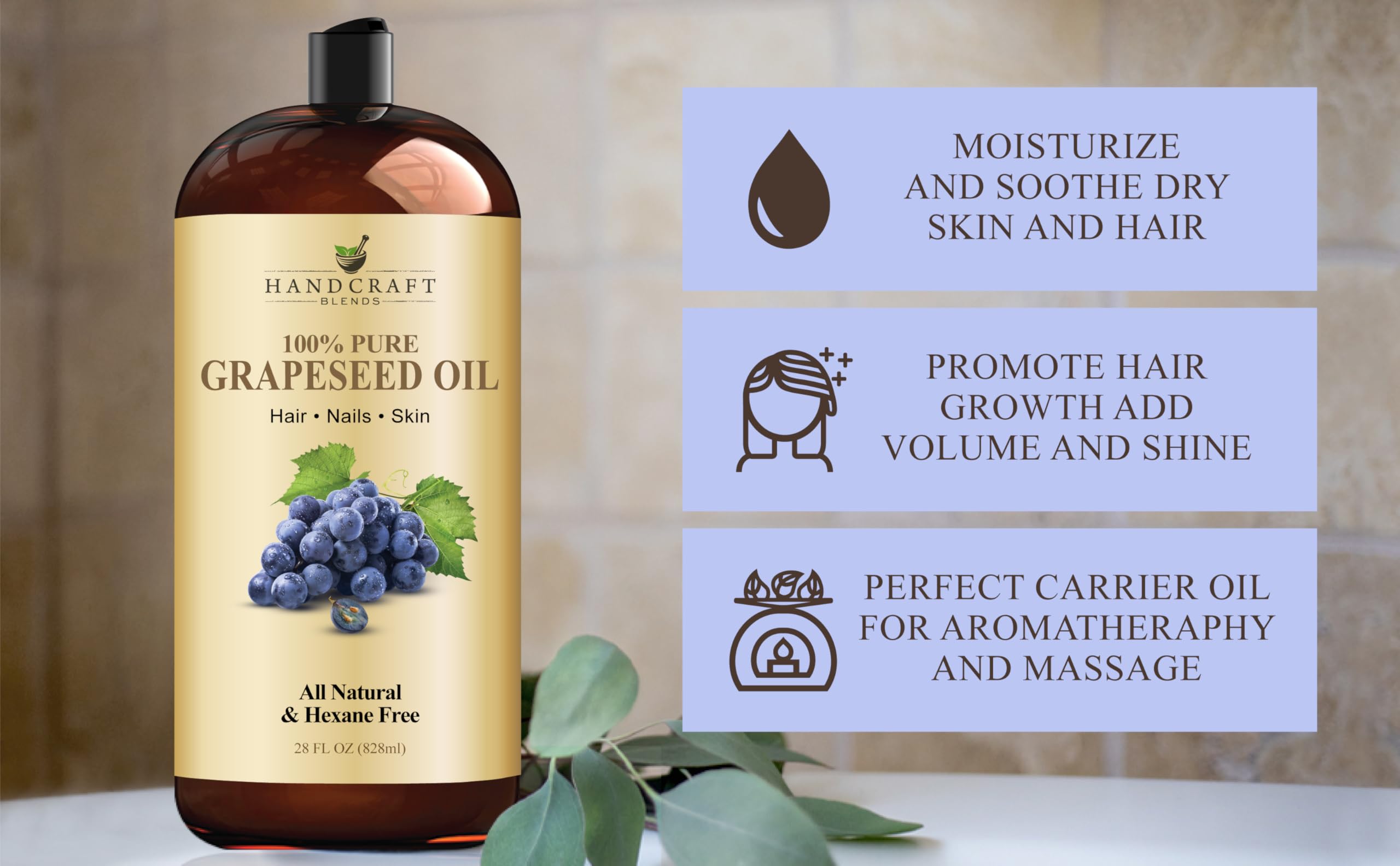 Handcraft Blends grapeseed oil skincare-application demonstrates quick absorption for face and body