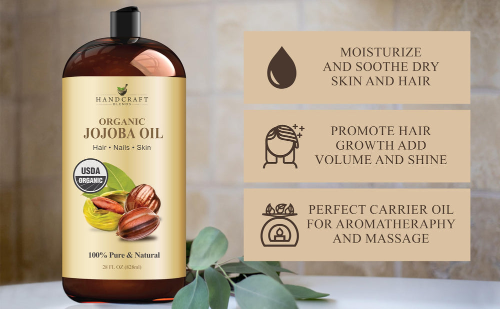 Handcraft Blends Jojoba Oil ingredients emphasize USDA organic, cold-pressed, hexane-free purity.