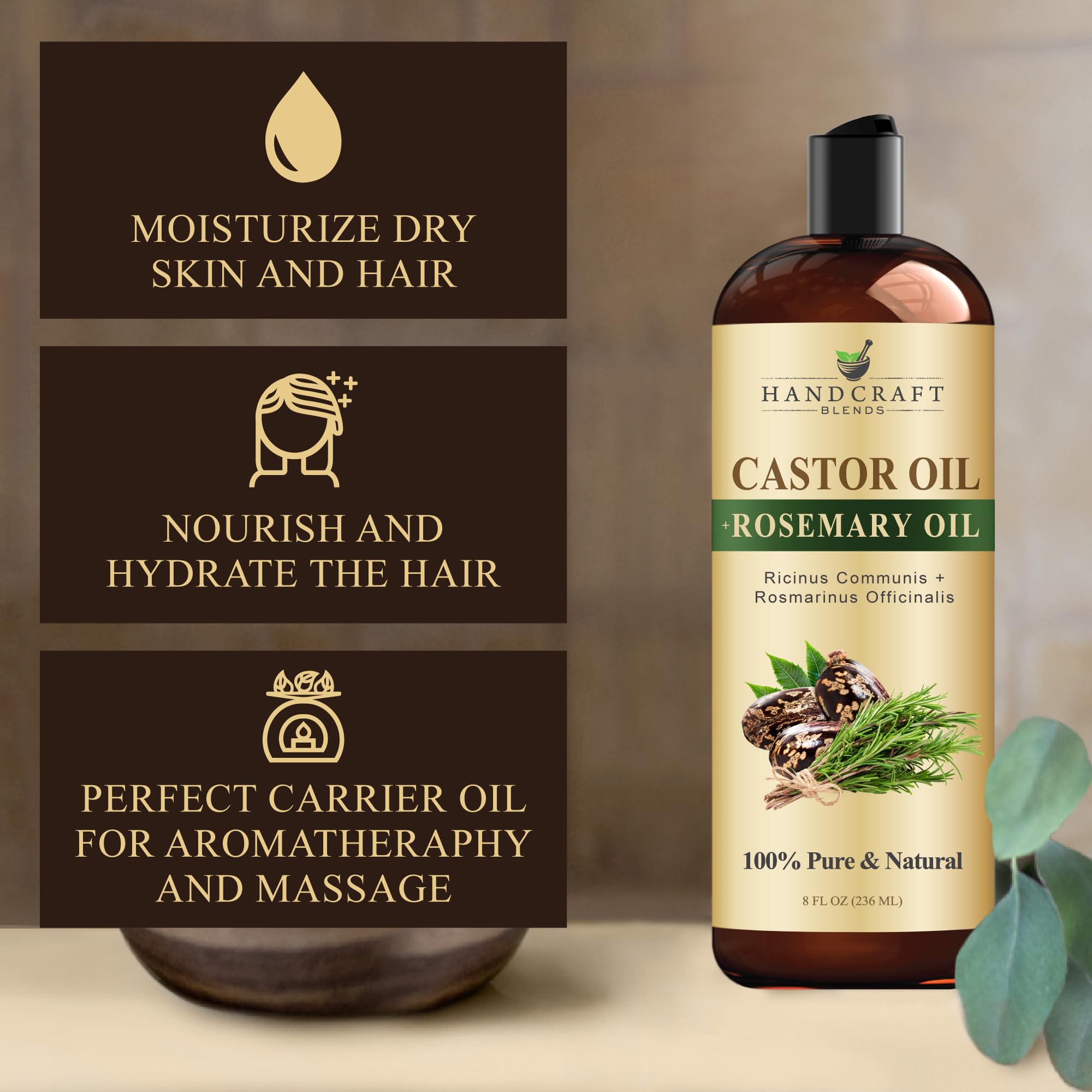 Handcraft Blends bottle on bathroom counter suggesting daily routine use