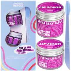 Handmade Heroes bakuchiol lip scrub jar for gentle exfoliation of dry lips