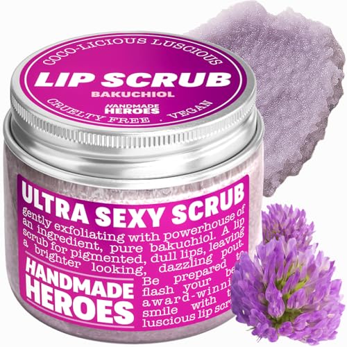 Handmade Heroes bakuchiol lip scrub tube showing vegan cruelty-free lip care for smooth lips