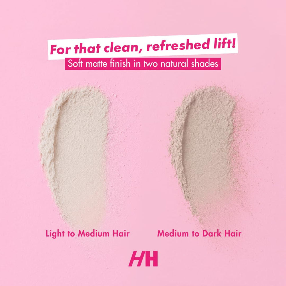 Handmade Heroes dry shampoo texture shown on hair without residue