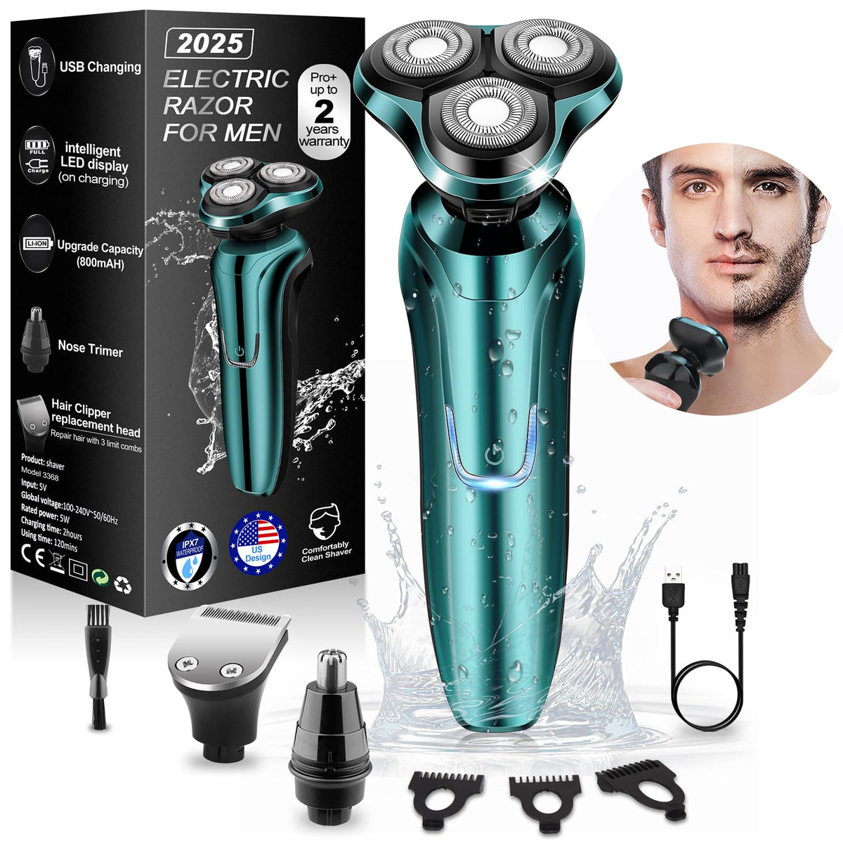 Handsomeface electric razor with 4D floating heads delivers a close, contour-hugging shave.