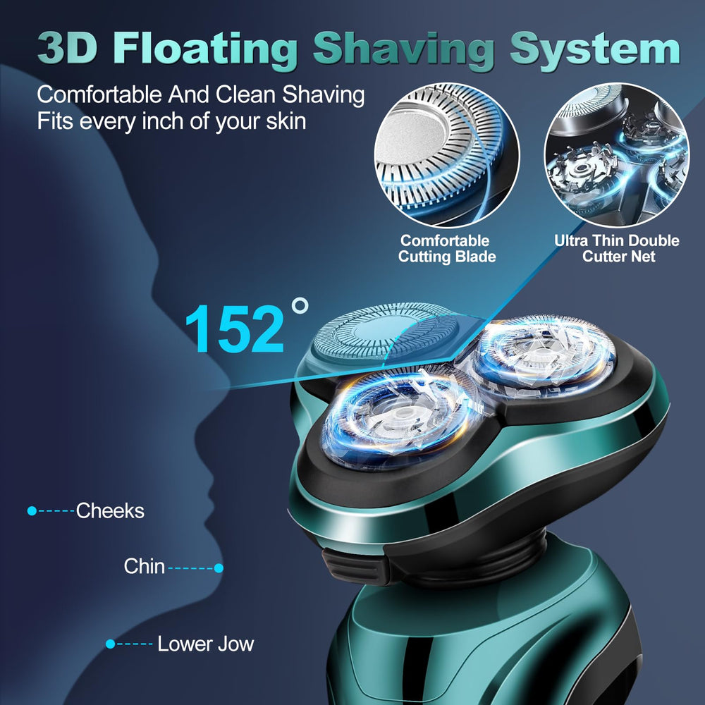 Handsomeface electric razor enabling quick, comfortable wet or dry shaving with foam.