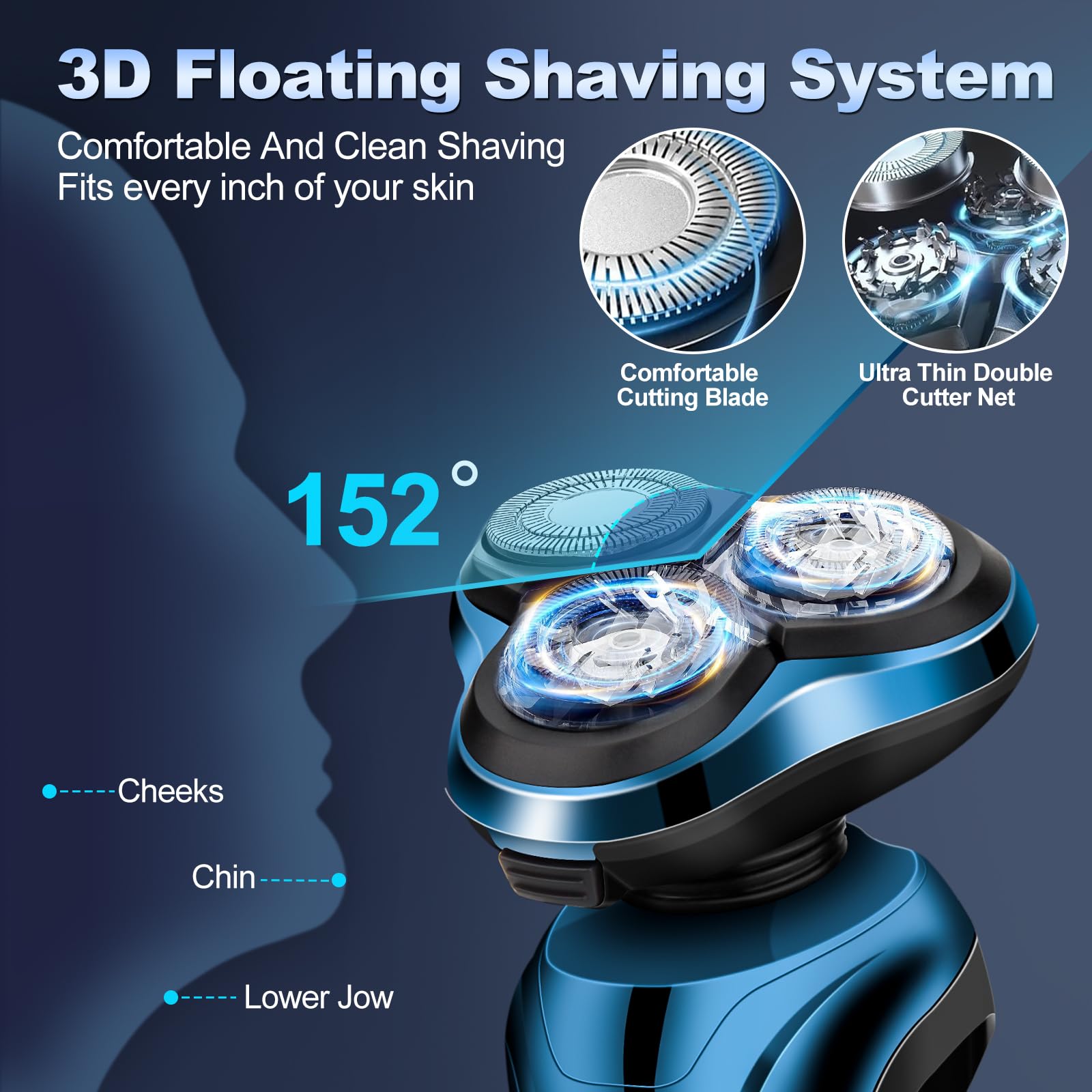 Handsomeface shaver shown for wet/dry use with foam for comfort