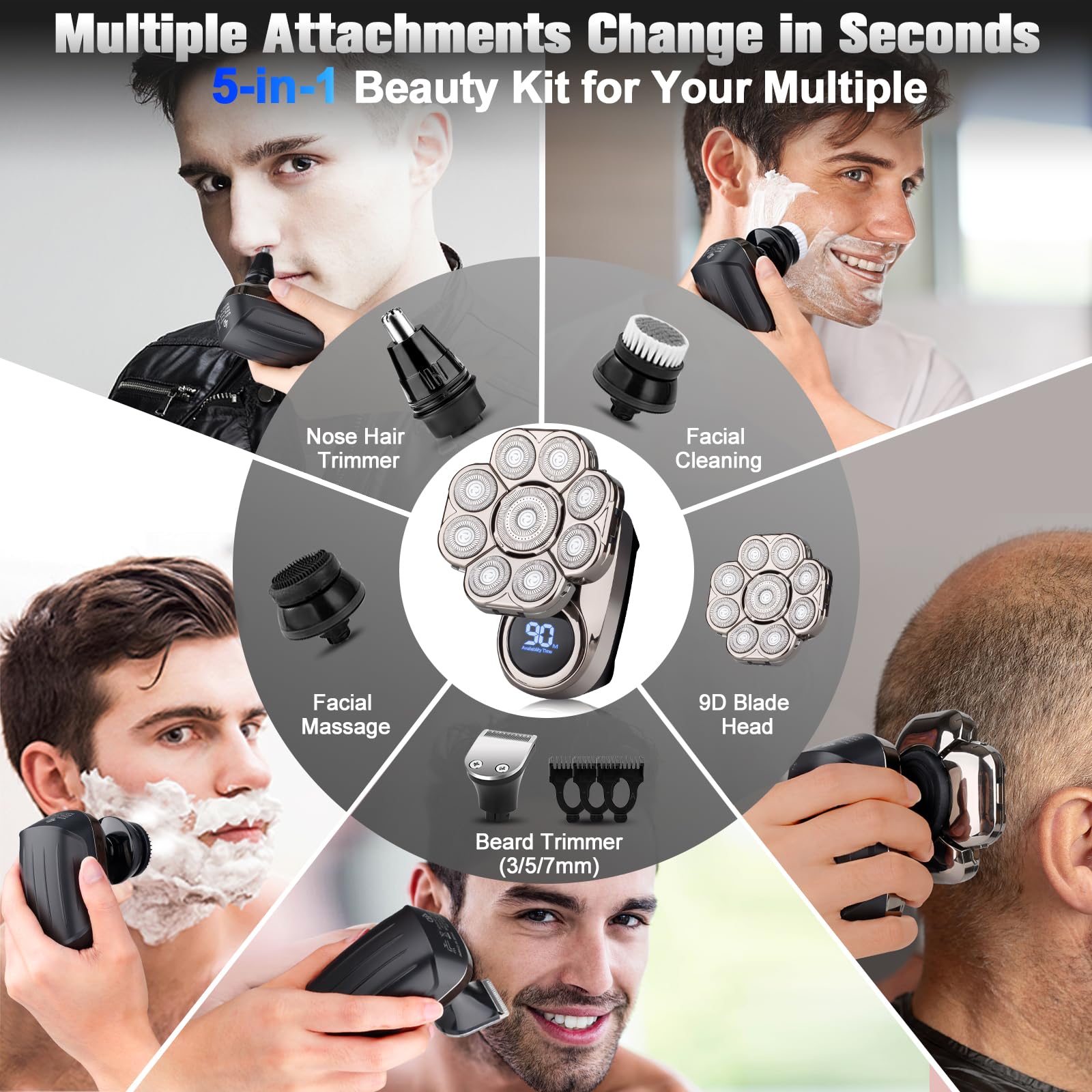 Handsomemen 5-in-1 attachments laid out for versatile grooming.