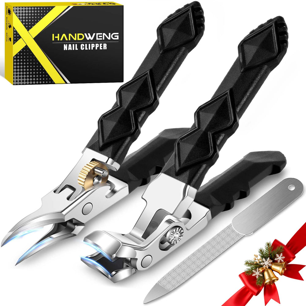 HANDWENG angled-head toenail clippers provide precise trimming for thick nails.