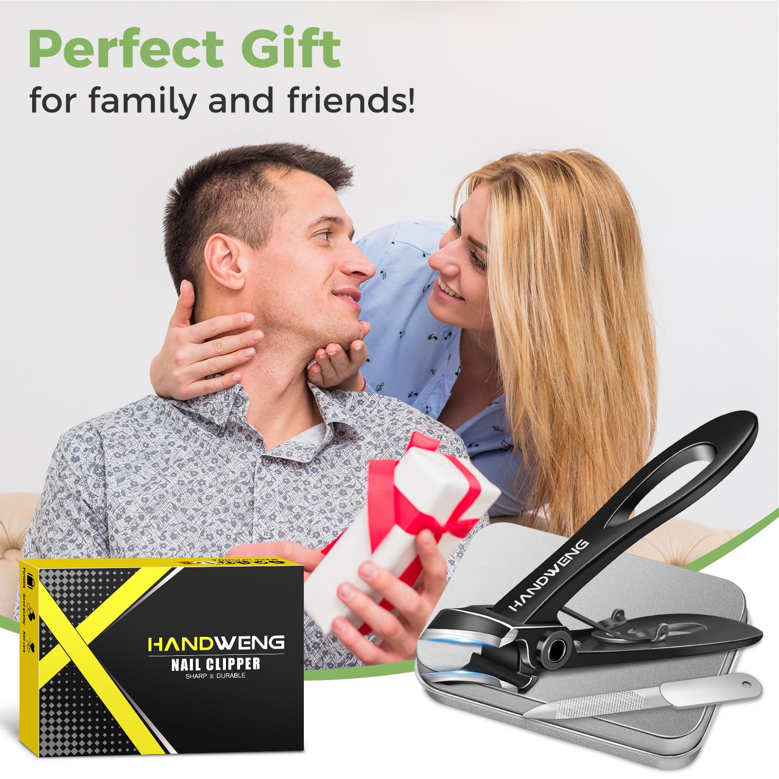 HANDWENG slanted nail clippers with anti-slip grip for confident use.