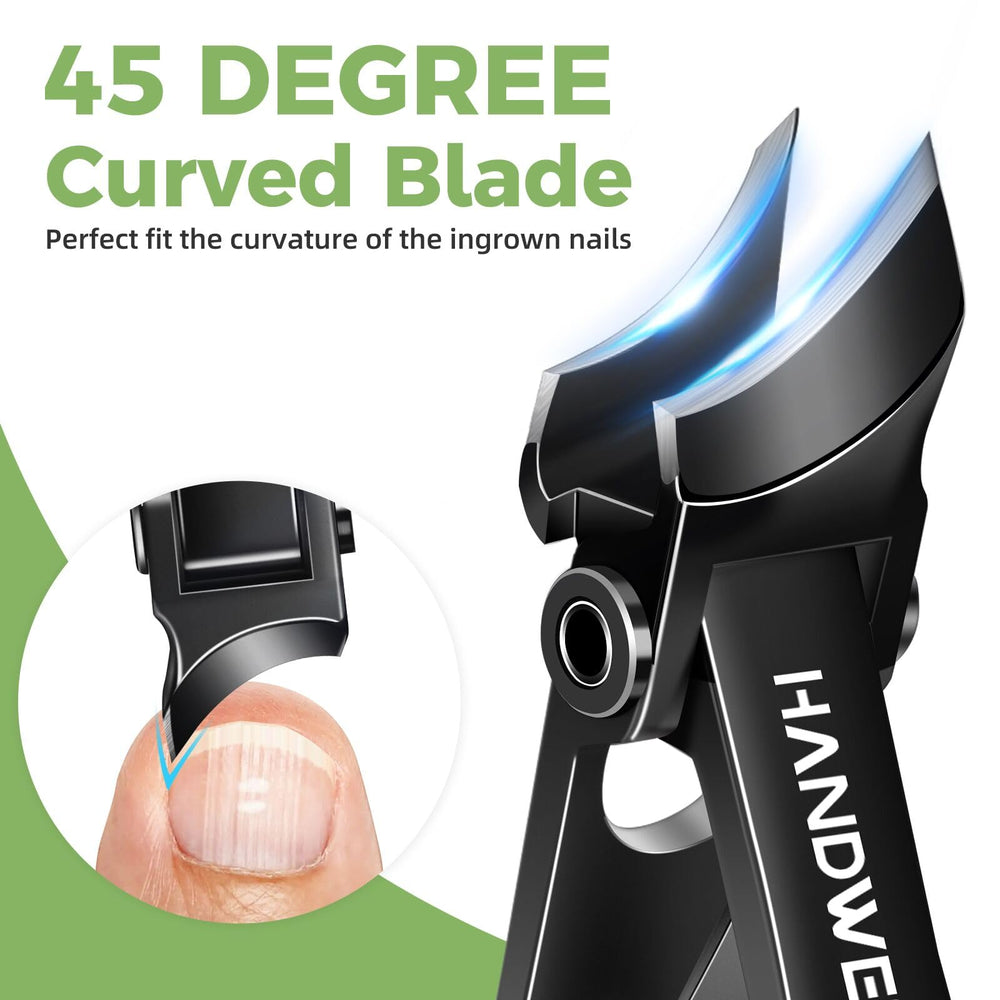 HANDWENG slanted nail clippers with wide jaw for thick nails and tough nails.