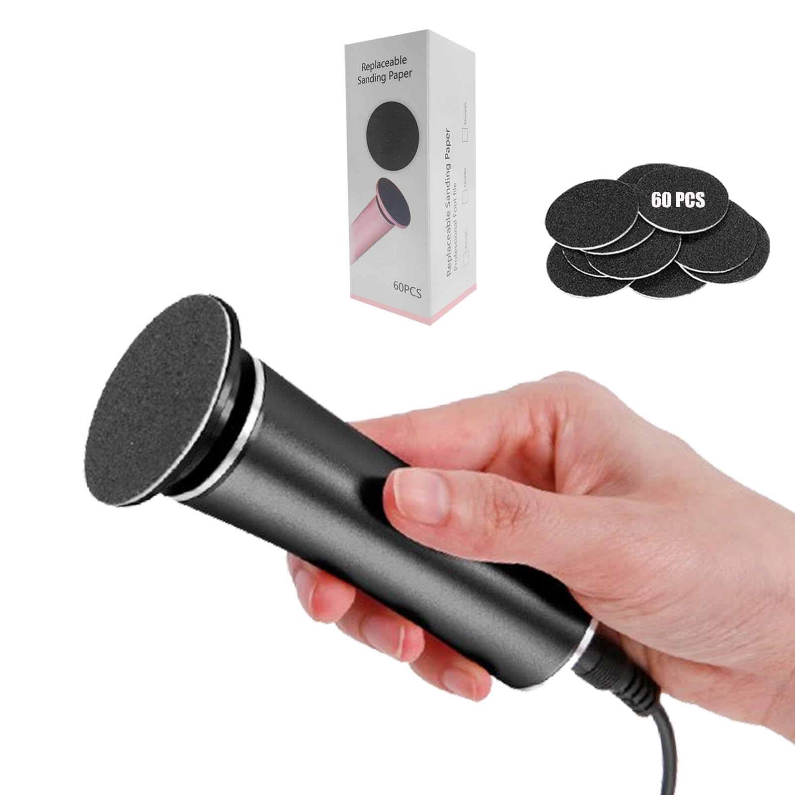 Hannah-Qi electric foot file outlet-use shows plug-in operation for instant pedicure readiness