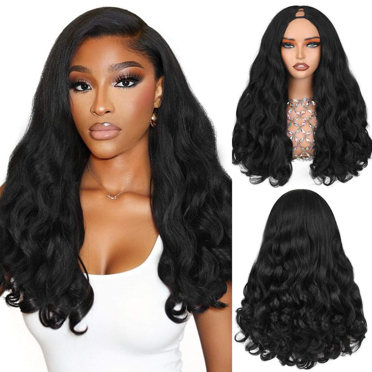 HANNE Yaki Curly V Part Wig front view showcases natural daily-wear styling.