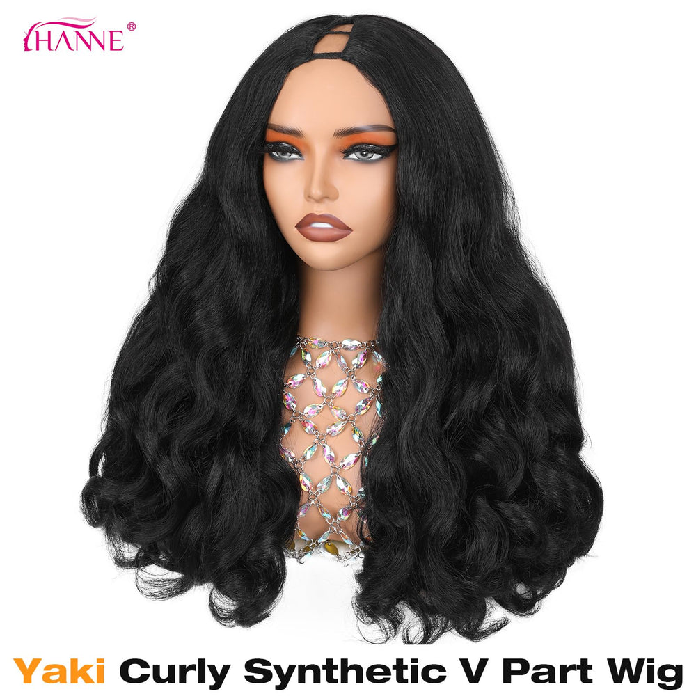 HANNE Yaki Curly V Part Wig side view reveals seamless blend and added volume.