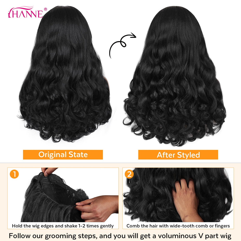 HANNE Yaki Curly V Part Wig v-part styling demonstrates versatile, glueless wear.