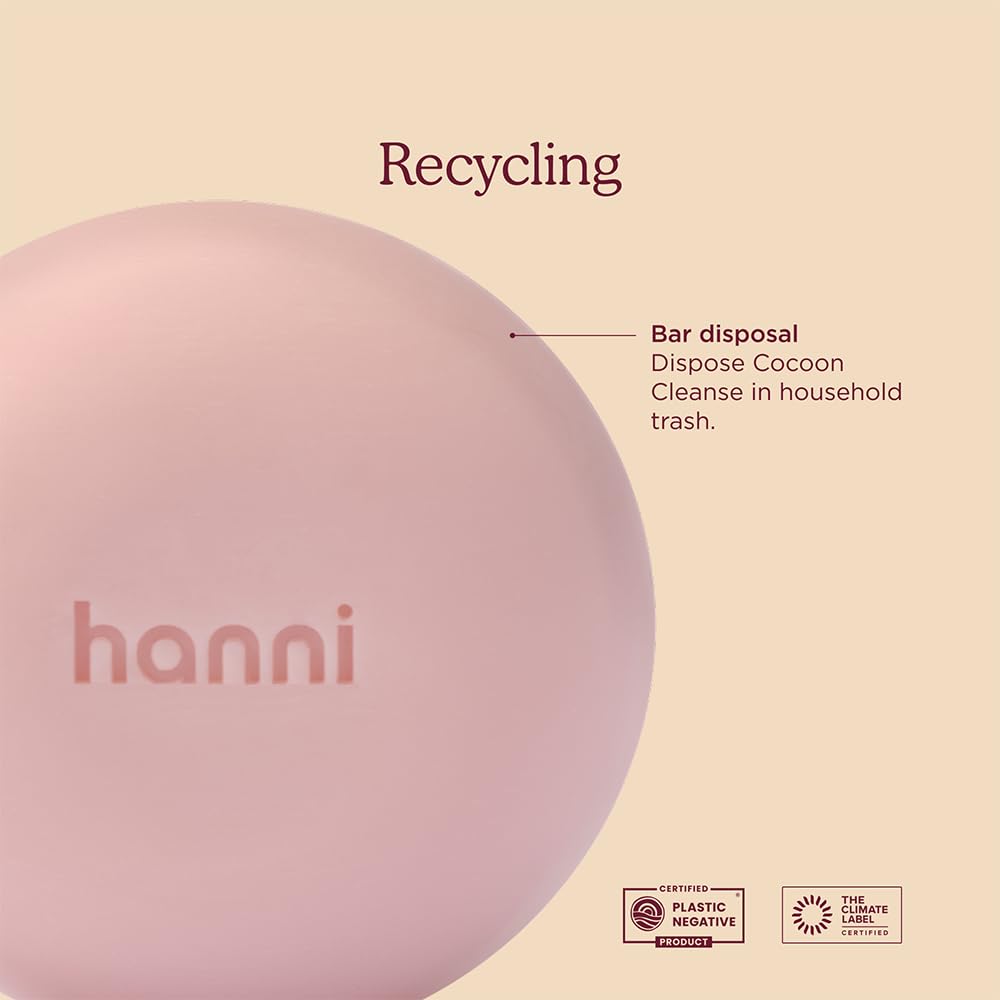 Envase sostenible de HANNI Cocoon Cleanse con opción PCR y formulación ética.