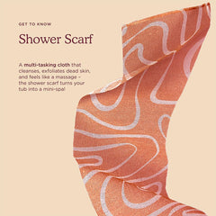 HANNI shower scarf with soap lather for multi-step cleansing.