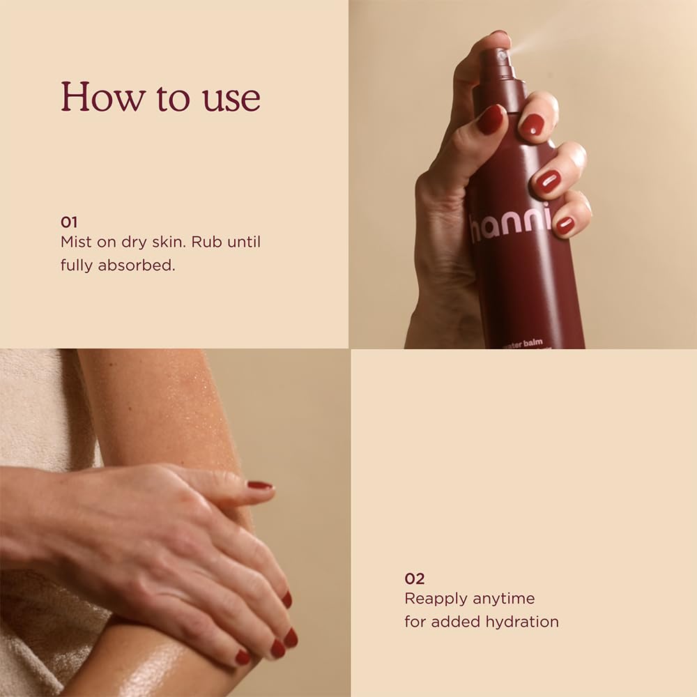 HANNI Water Balm fine-mist spray delivers instant hydration and easy reapplication.